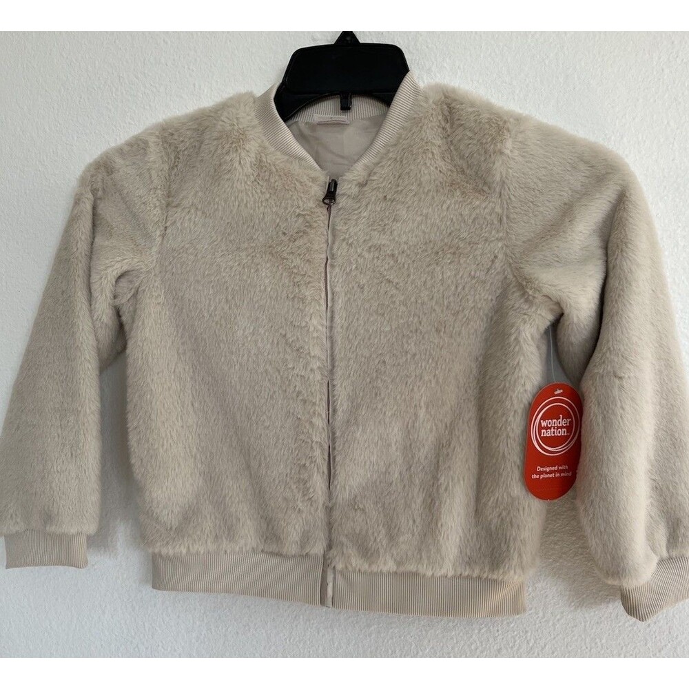 Wonder Nation Faux Fur Kids Sweater Size7 Ivory Warm Cozy Holidays Outerwear NWT